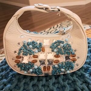 Vintage Cole Haan Embellished Cream Handbag